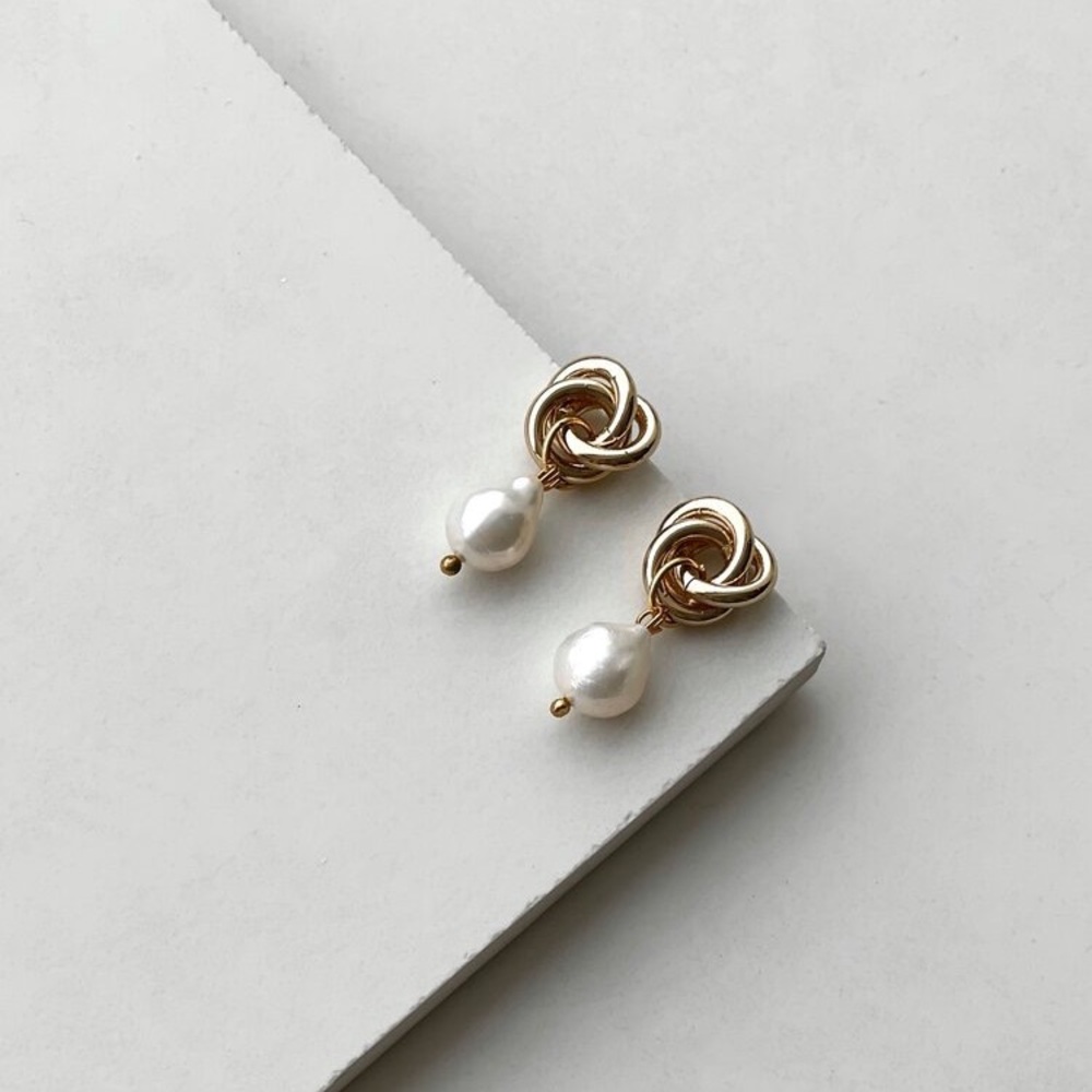A.B Ellie Infinty Knot Baroque Drop Earrings